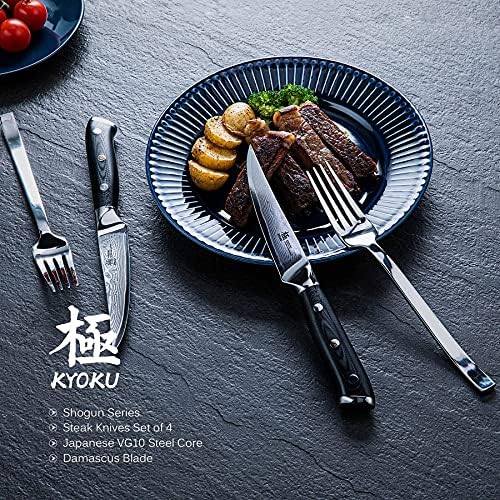 KYOKU 7 Nakiri nož + 5 Ne-nazubljeni Set noževa za odreske-serija Shogun - japanska VG10 čelična jezgra kovana oštrica Damaska