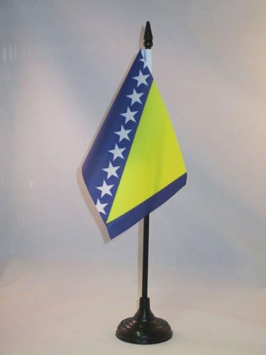 AZ zastava Bosna i Hercegovina Zastava tablice 4 '' x 6 '' - bosanskohercegovačka zastava za stol 15 x 10 cm - crna plastična stick i baza