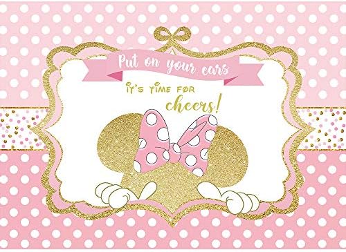 SVBright Pink Mouse Cheers Backdrop 7Wx5H Hretan Rođendan Pink Gold Polka Dots Princess Girl dekoracije