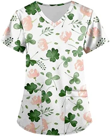 Trebinski majice za žene, ženska modna kratka rukava s kratkim rukavima s džepovima sv. Patrickov dan tiskanim vrhovima