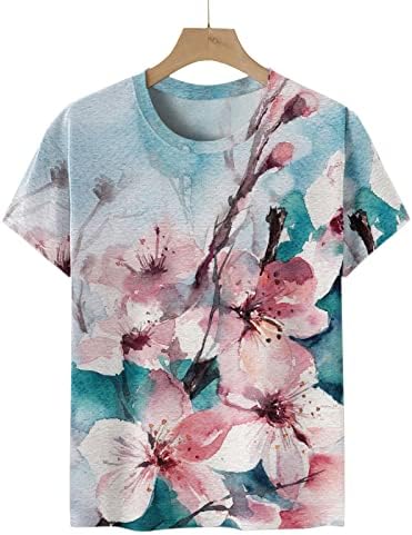 Ženski ležerni ljetni vrhovi cvjetni kratki rukav okrugli vrat Tee majica s majicom od tiskane sa plamenim aktivnim