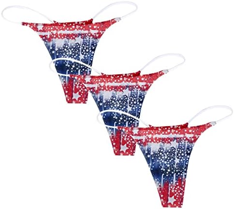 Bikini gaćice za žene pakiranje od 3 visokog reza SAD 4. srpnja Stretch remen G-string nizak u SAD-u u SAD-u zastava ispis seksi tonga gaćica