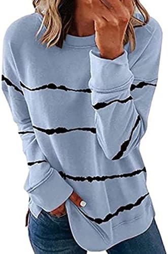 Ženska prugasta majica vrhovi labave posade Print TEE Pulover casual dugih rukava Basic Bluze za bluze