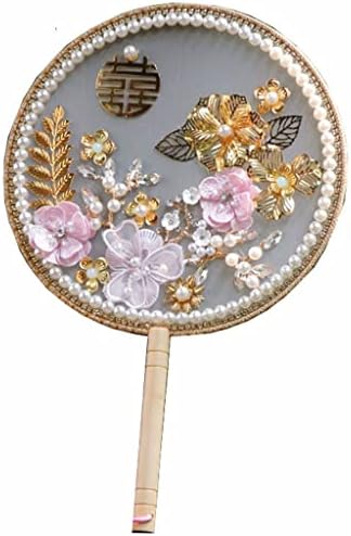 N / A Kineski čvor ružičasti cvijeće mladenkenski ljubitelji perlalni biser kristalni zlatni list drevni kostim okrugli vjenčani ventilator za ruke