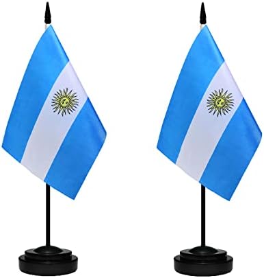 Argentina Argentinski mali mini stolni zastava Set minijatura Argentina Zastavi zastava S stola zastava sa 13 crni stup, crna osnovica i koplje, minijaturna argentinska deluxe desktop zastava, uređenje ureda, uređenja uredskih ureda, festivalske proslave