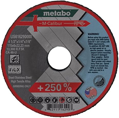 Metabo & nbsp; - Primjena: čelik/nehrđajući čelik - 4-1/2 x 1/4 x 7/8-CA46U M-Calibur T27, tip 27 M-Calibur Depressed Center brusne ploče