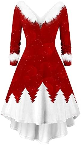 Ženska 1950-ih Retro Božićna haljina Seksi ruffle špagetti remen koktel haljine snjegoviće snježne