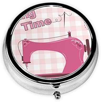 Vintage ružičasti šivaće mašine okrugla kutija za okrugla, mini prenosiva kutija za tabletu, pogodna za dom, ured i putovanja