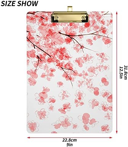 Blooming Cherry Tree Plastic Clipboards with Metal Clip Letter Size Clipboard Low Profile Clip Boards for Nursing Classroom office Supplies - A4