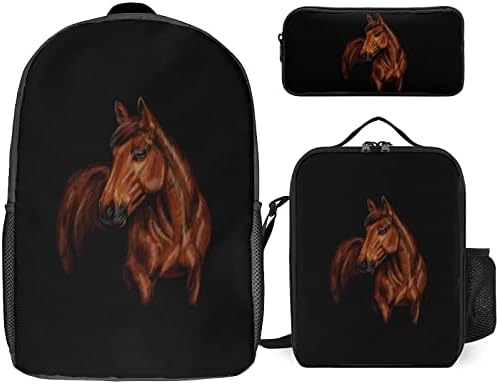 Portretni konjski školski ruksak Setovi za učeničku slatku štampanu vrećicu za knjige sa izolovanom kutijom za ručak i Pernicom