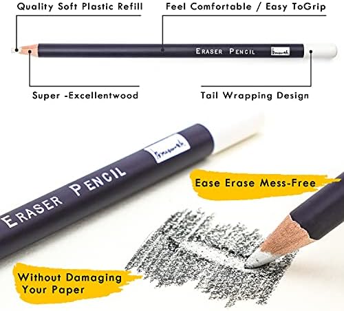 Profesionalni Set olovaka za brisanje-Brusarth 3pc brisanje sitnih detalja ili dodavanje naglasaka za skiciranje olovaka, olovaka u boji, crteža na drveni ugalj. Fine detalj Eraser za početnike & umjetnika