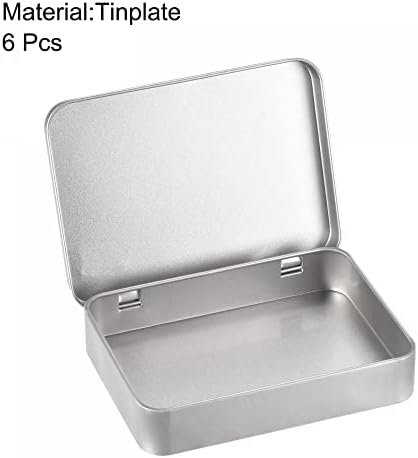 Uxcell metalna limena kutija, 6pcs 4,53 x 3,35 x 0,87 Pravokutna prazna za skladišna ploča za pohranu sa šarkama sa šarkama, srebrnim tonom