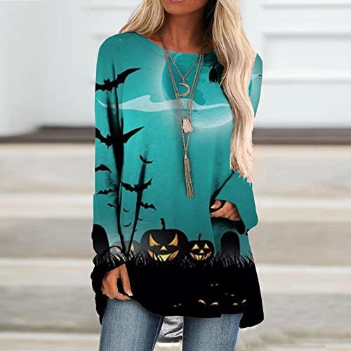 Košulja za gamak Halloween tiskani dugi labavi okrugli vrat dugih rukava s dugim rukavima Grafičke ženske jesene vrhove