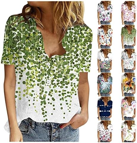 Ženske ljetne vrhove V izrez Loop Fit vrhovi Confy pamučne posteljine cvjetne tiskane majice bluze moda 2023
