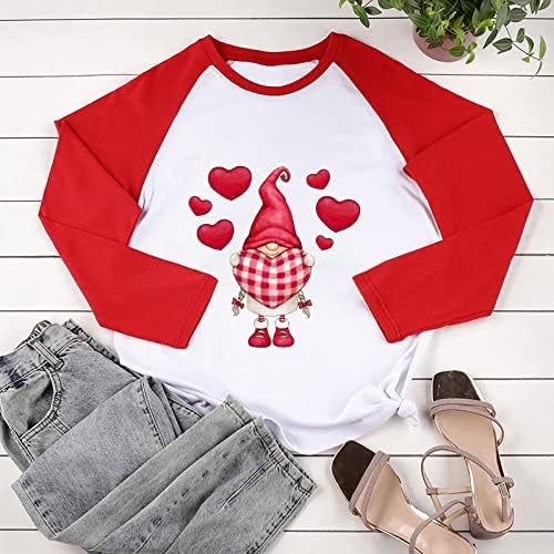 Ženski dugi rukavi Gnomes Heart Grafic Crewneck majica Modni patchwork raglan tees colorblock pulover