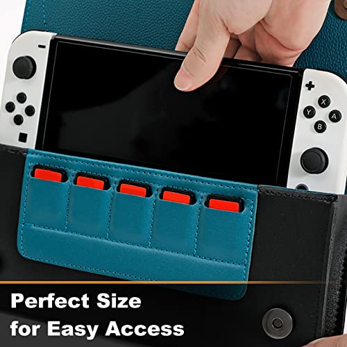FUNLAB Switch Case kompatibilan sa Nintendo Switch i Switch OLED, slatka kožna putna kvačila za nošenje sa držačem za igru - Snorlax plava
