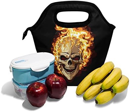 Vipsk torba za ručak Flame Skeleton crna kutija za ručak, vodootporna torbica za piknik na otvorenom torbica za ručak torbe sa patentnim zatvaračem, Crna