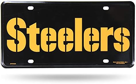 Rico Industries NFL Pittsburgh Steelers-Black Wordmark Metal registarske tablice oznaka, 6 x 11.5-