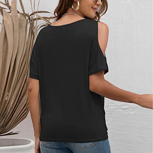 Hladni ramena Twist prednji vrhovi za žene, ženske ljetne kratke rukave tunike vrhovi V čvor za vrat labave majice bluze