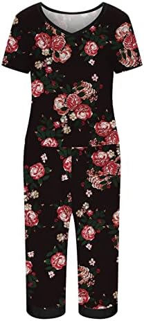 Žene Capri ravne pantalone za noge setovi Peony Leopard Print cvjetne grafičke hlače Setovi