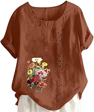 Plus size Top majica za djevojke kratki rukav čamac od lana pamučna daisy cvjetna grafička casual majica