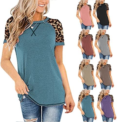 Andongnywell ženska Leopard Print posada vrat kratki rukav T-Shirt šifon Shirt ljetna majica bluza