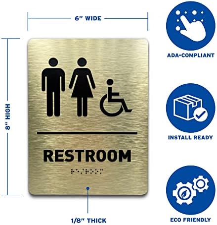 Sva spolna toaletna toaletna potpisuje GDS - Ada kompatibilna, pristupačna, podignuta ikona, i brajela 2. razreda - uključuje ljepljive trake za jednostavnu instalaciju - modernim znakovima za toalet za urede, poslovne i restorane - 6 Š x 8 H