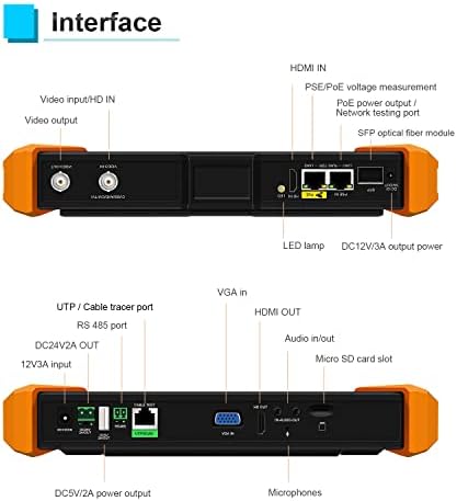 Wanlutech IPC tester, CCTV HD tester za testiranje 8MP AHD CVI TVI CVBS 8K IP TEST TEST HDMI & VGA ulaz 7 IPS dodirni ekran SFP port optičkog modula