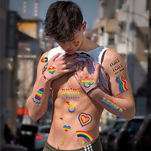 10 listova Rainbow Privremene tetovaže, LGBT lica Rainbow naljepnice Vodootporne tetovaže Gay Pride Tattoos Rainbow Flow Heart Privremene tetovaže za Ponosne stranke Favori