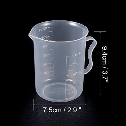 Uxcell Mjerni čaša 250ml PP plastična bitarna čaša prozirna s ručkom za laboratorijske kuhinjske tečnosti 4pcs