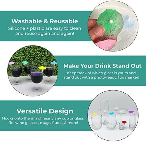 TMD maloprodajni Silikonski Mini kišobrani markeri za piće za višekratnu upotrebu, Set od 6, čaše za vino,