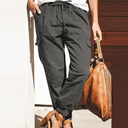lcepcy Casual labave pantalone za struk žene plus veličina jednobojne pantalone sa više džepova Moda Streetwear siva