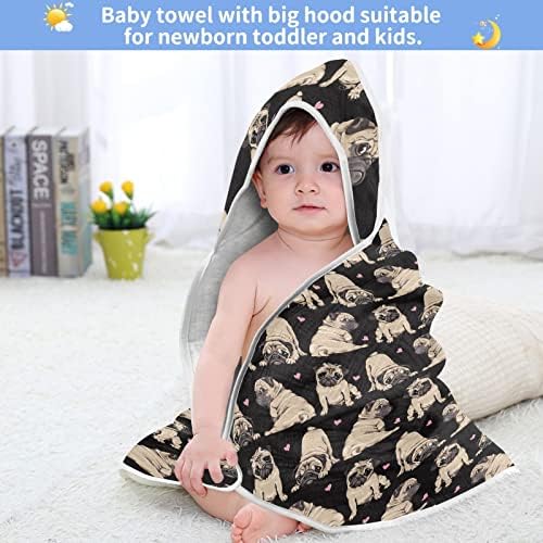 VVFelixl ručnik s kapuljačom za bebe divne bež upijaju ručnike za bebe pamučni mekani ručnik za kupanje za novorođenčad, toddler 30x30in Buldog štene crno