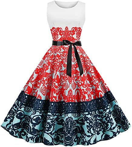 Ženska Vintage Midi haljina 1950-ih cvjetno proljeće vrt Rockabilly bez rukava Tie struka Swing prom party koktel haljina