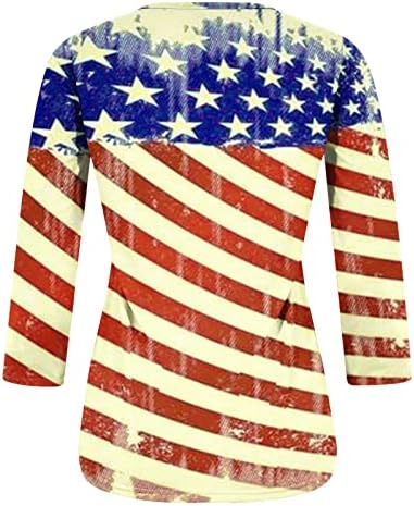 4. jula 3/4 rukav majice za žene ljeto američka zastava Tops Womens Patriotski Casual Crewneck prugaste