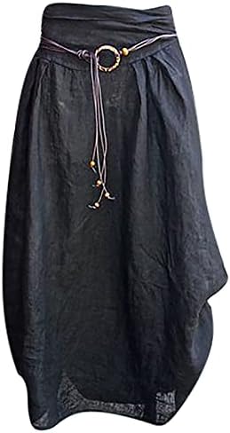 Ženske vintage pamučne posteljine duge suknje sa velikim strukom draped asimetrična midi suknja Ljetna