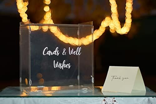 Lijepa akrilna kutija za vjenčane kartice sa podiznim poklopcem i kristalno čistim ekranom, prikaz karata & Dobro želi. Savršeno za svadbene poklone i dekoraciju prijema