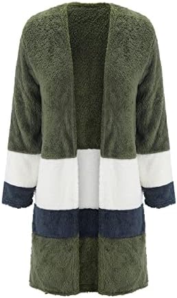 Ženski dugi otvoreni prednji kardigani prugasti blok u boji labavi runo pletene džempere kaput