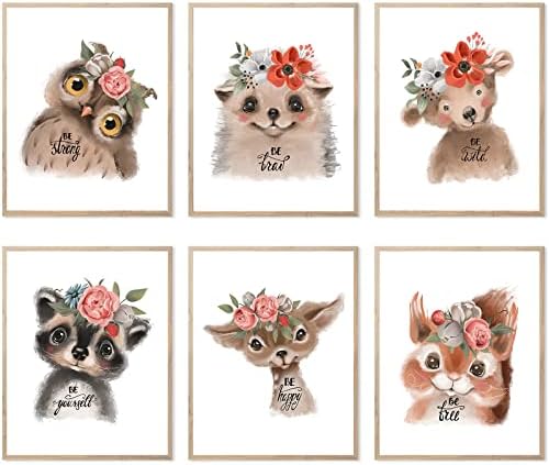 Šumske životinje rasadnik zidna Umjetnost štampa Slatka beba životinja Sova Jelen jež vjeverica medvjed rakun