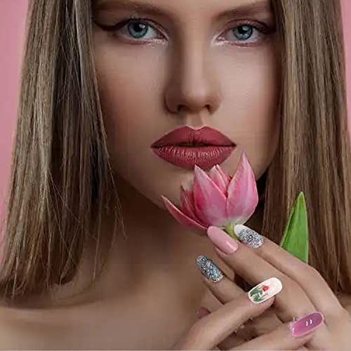 24kom Flower Press na nokat kratki lažni cvijet tulipana za nokte s bijelim bisernim dizajnom puni poklopac slatki umjetni nokti za žene djevojke sjajni akrilni Savjeti za manikuru noktiju
