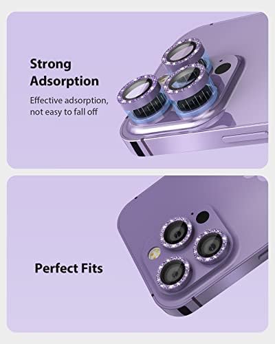 Actgan za iPhone 14 Pro i iPhone 14 Pro Max zaštitnik sočiva kamere Bling Glitter Glass poklopac ekrana kamere jednostavna instalacija za iPhone 14 Pro Max i 14 Pro,[1 Set] Glitter Purple