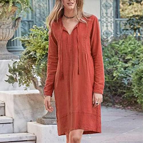 ADSDQ haljine za žene, dužina koljena haljina Žene Ljeto dugih rukava Loungewebder trendy cool labave haljine