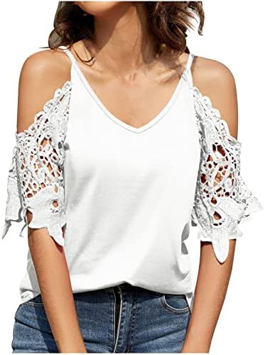 Ženska majica Slip kratki rukav hladno rame 2023 čipkasta pamučna obična bluza za tinejdžere zm