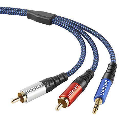 WAWPI RCA kabel, 3,55mm muški do 2rca muški stereo audio adapter, pozlaćen sa najlonskim pletenim RCA u