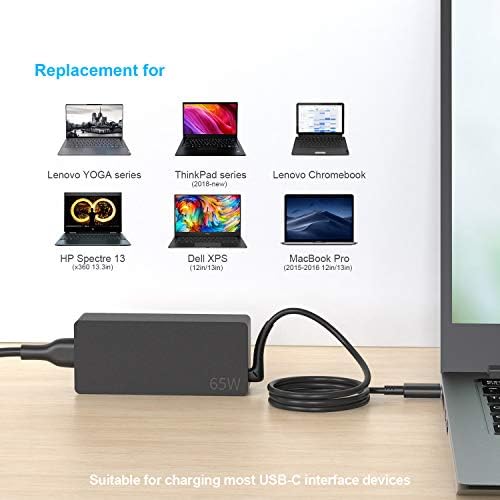 Ayneff 65W USB-C prijenosnički punjač kompatibilan sa Lenovo Chromebook C330 S330 100E 300e 500e joga C930 C940 720 ThinkPad T480 T490 T570 T580 sa 5,9ft DC USB C punjenja