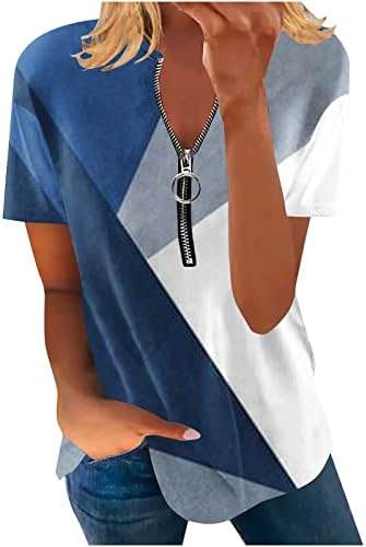 Žiškiliuman ženska boja blok dugih rukava V vrat patentni zatvarač Trendy patchwork casual labav fit bluze