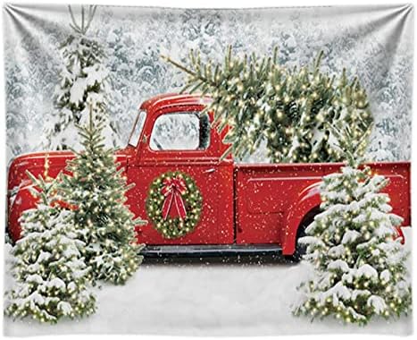 Funnytree 118 x 95 Božić Red Truck Backdrop zima Snowy Forest Tree pozadina Božić neka snijeg Sezonski