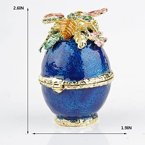 SevenBees Blue Faberge Jaja Pokloni sitničarski sanduk sa šarkama sa velikim pčelinjem figurinom - ručno