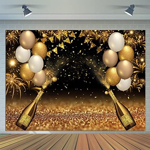 Crni zlatni baloni Photo Background 7x5ft za rođendan mature Prom Party Champagne Bokeh fotografija