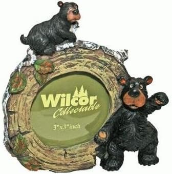 Kružni medvjed sa Mladunčetom na okviru za slike od brezovog trupca, okrugla fotografija od 2,25, 5 inča